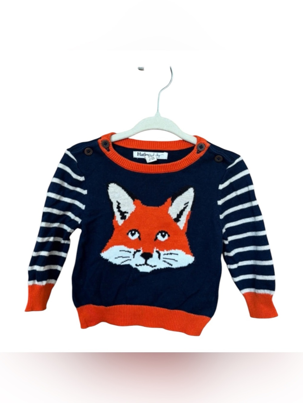 EUC Hatley Navy & Orange Fox Knit Sweater - Kids Size 9-12 MOS